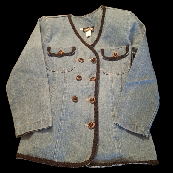 Vintage Blue Denim Embellished Jacket Blazer, Tickets California, Women Size 9 - Picture 5 of 16